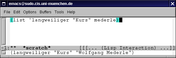 (list 'langweiliger "Kurs" mederle) --> (langweiliger "Kurs" "Wolfgang Mederle"